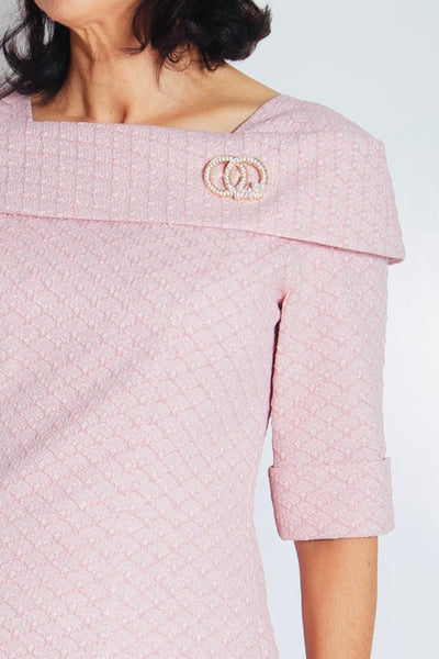 Pink Dress with Silver Brooch Detail