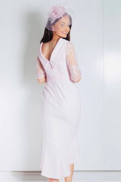 Rose Pink Fishtail Dress With Lace Detail