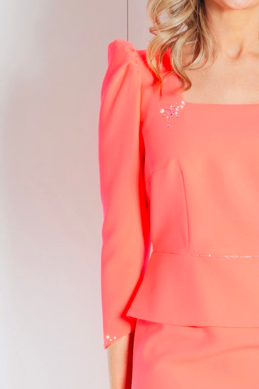 Vibrant Pink Dress With Sequinned and Shoulder Detail