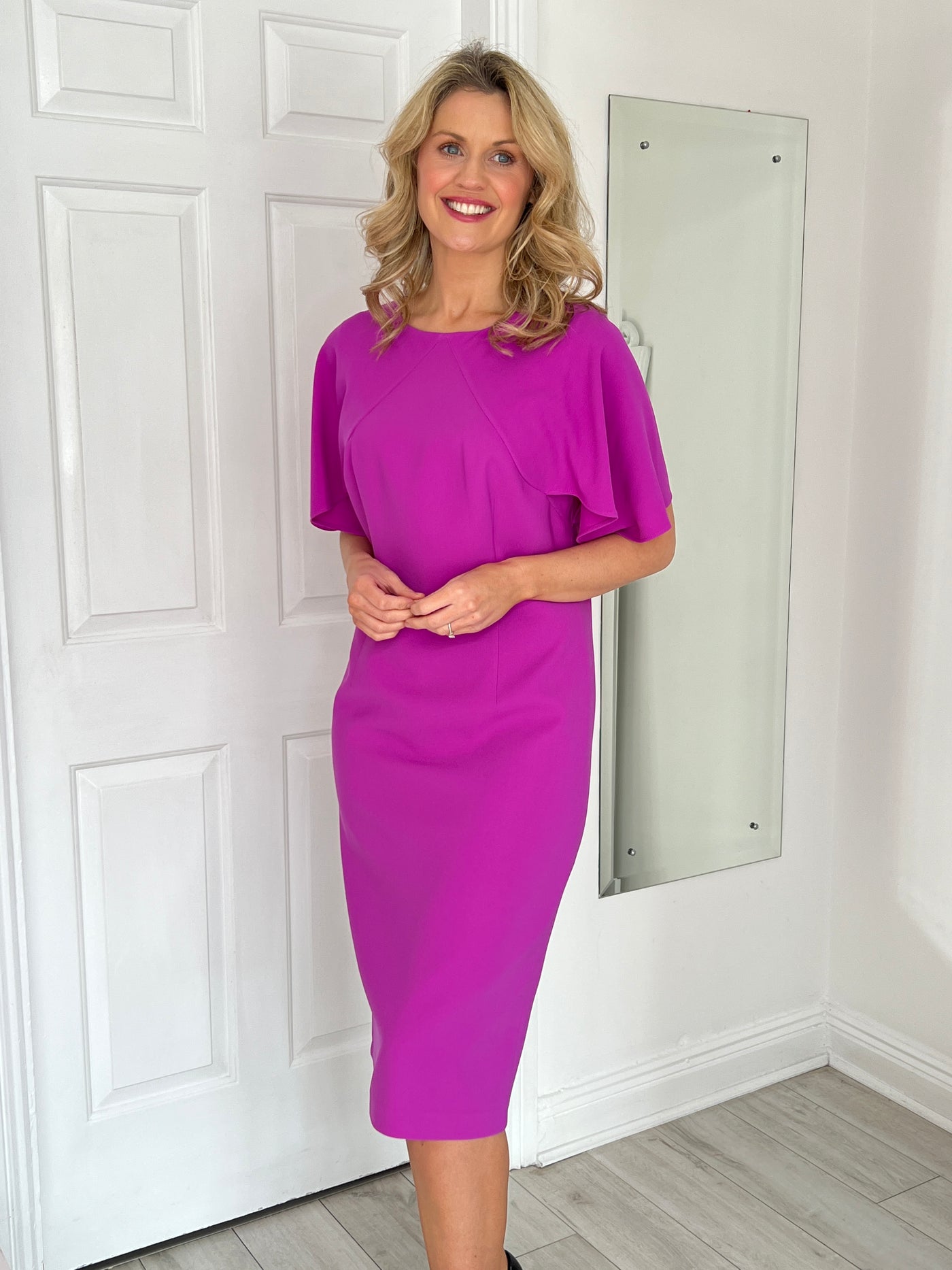 Fuschia Dress with Sleeve Overlay