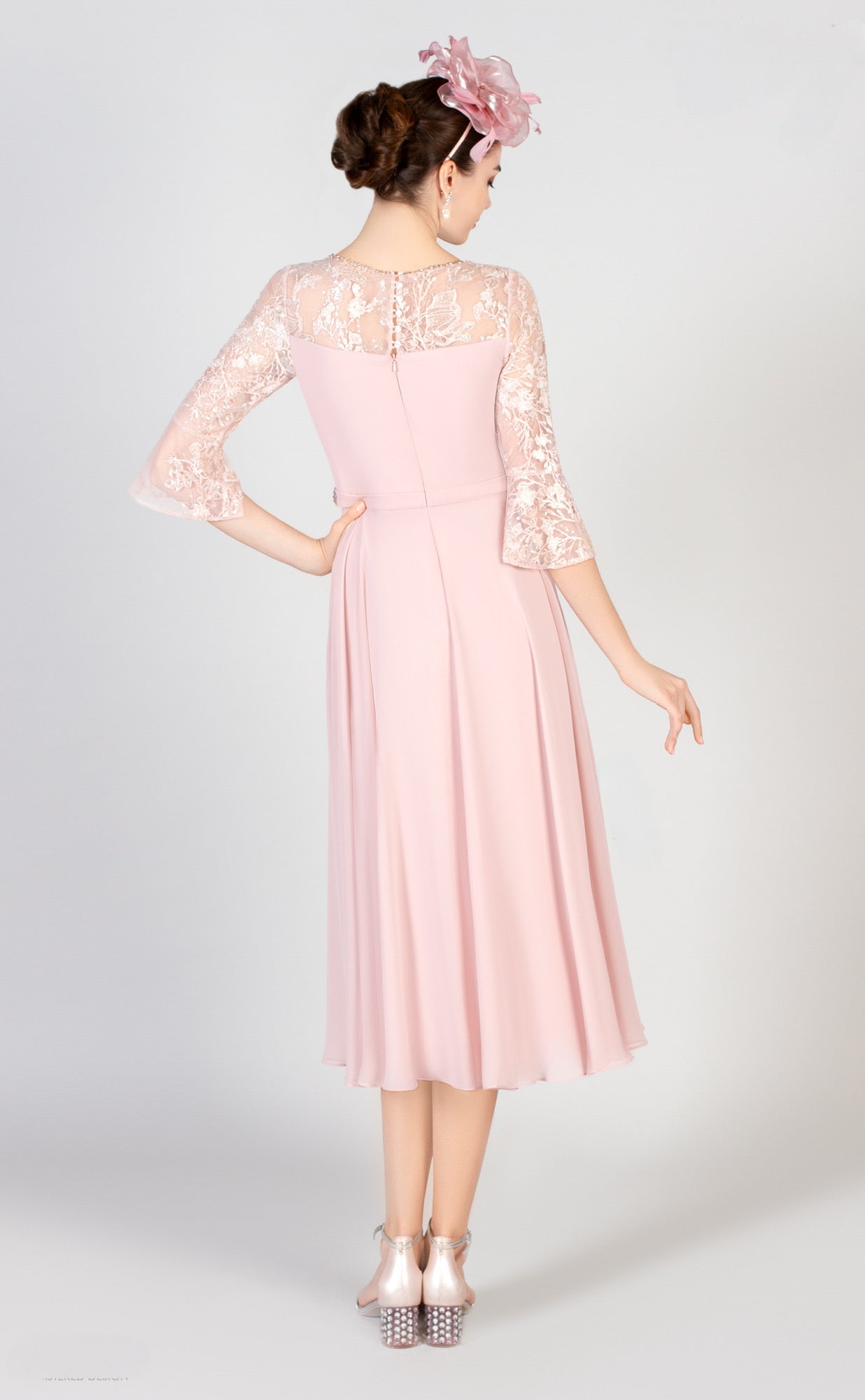 Dusty Rose Dress with Lace Detail and Diamante Belt