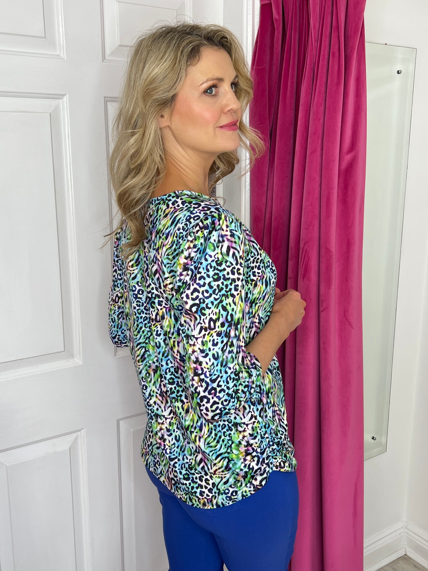 Multicoloured Animal Print Top with Ruched Detail