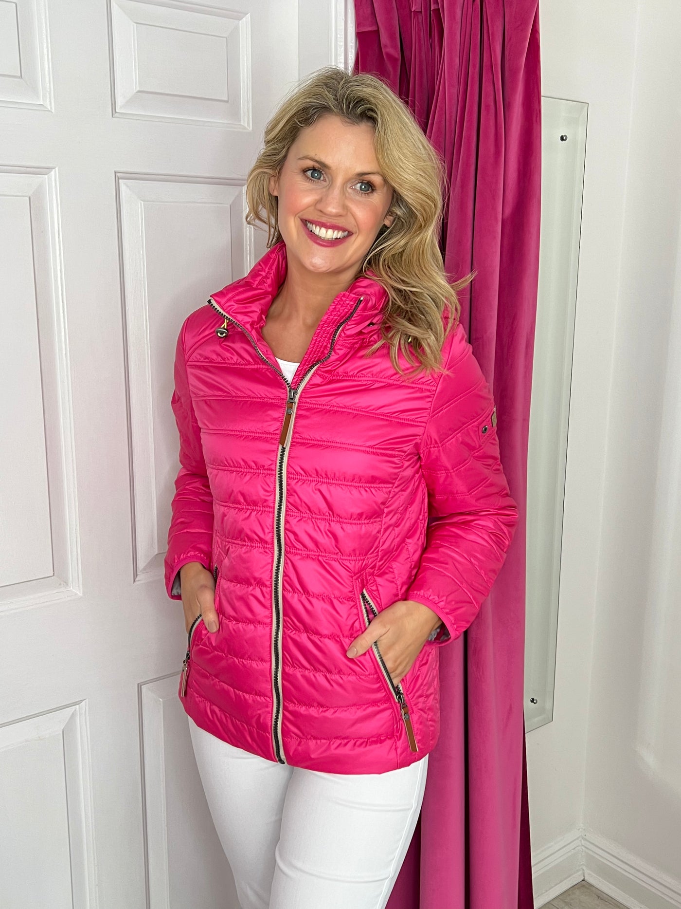 Cerise Hooded Coat with Zip Pockets