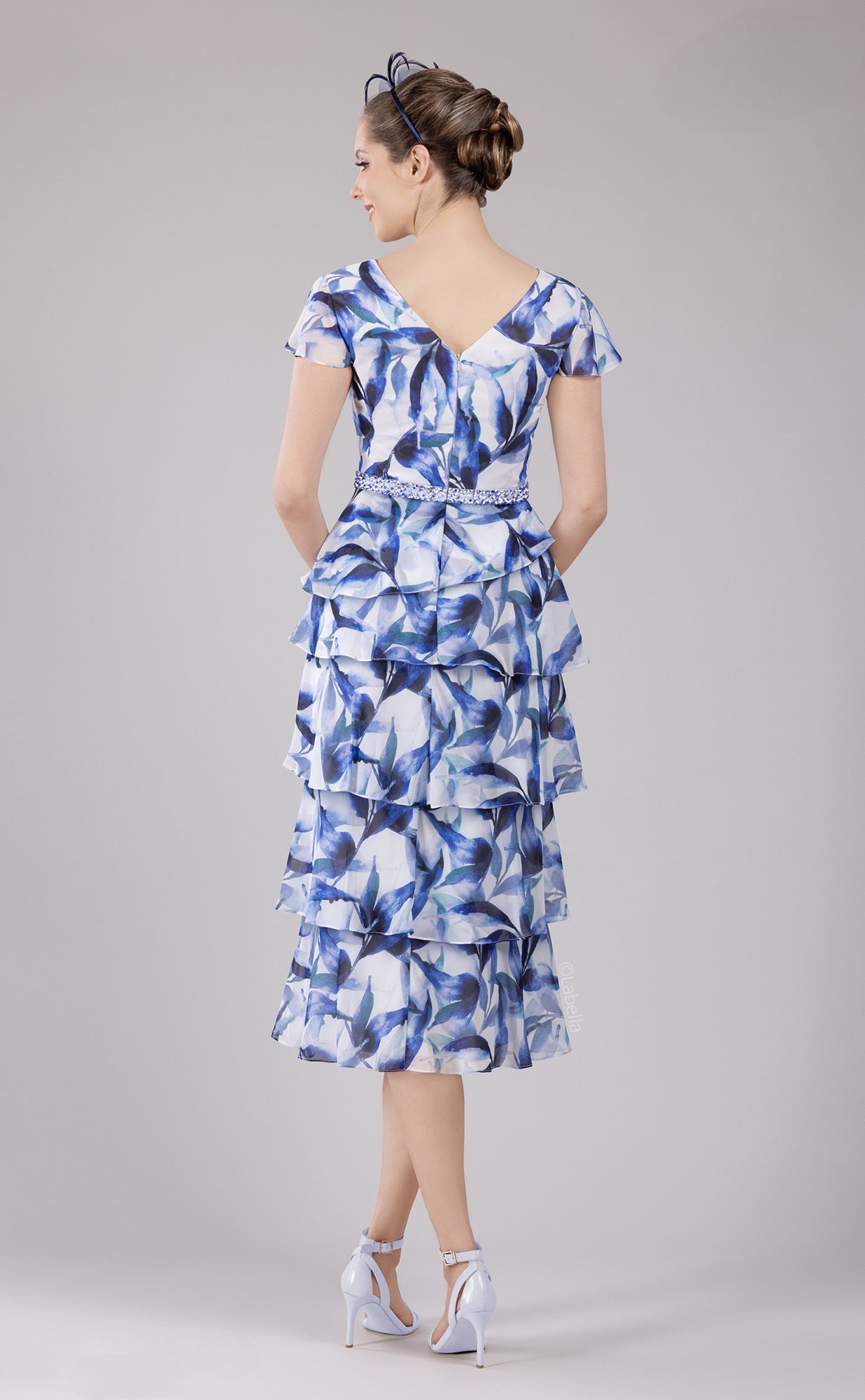 2 Piece Dress with Royal Blue Print and Bolero Style Jacket
