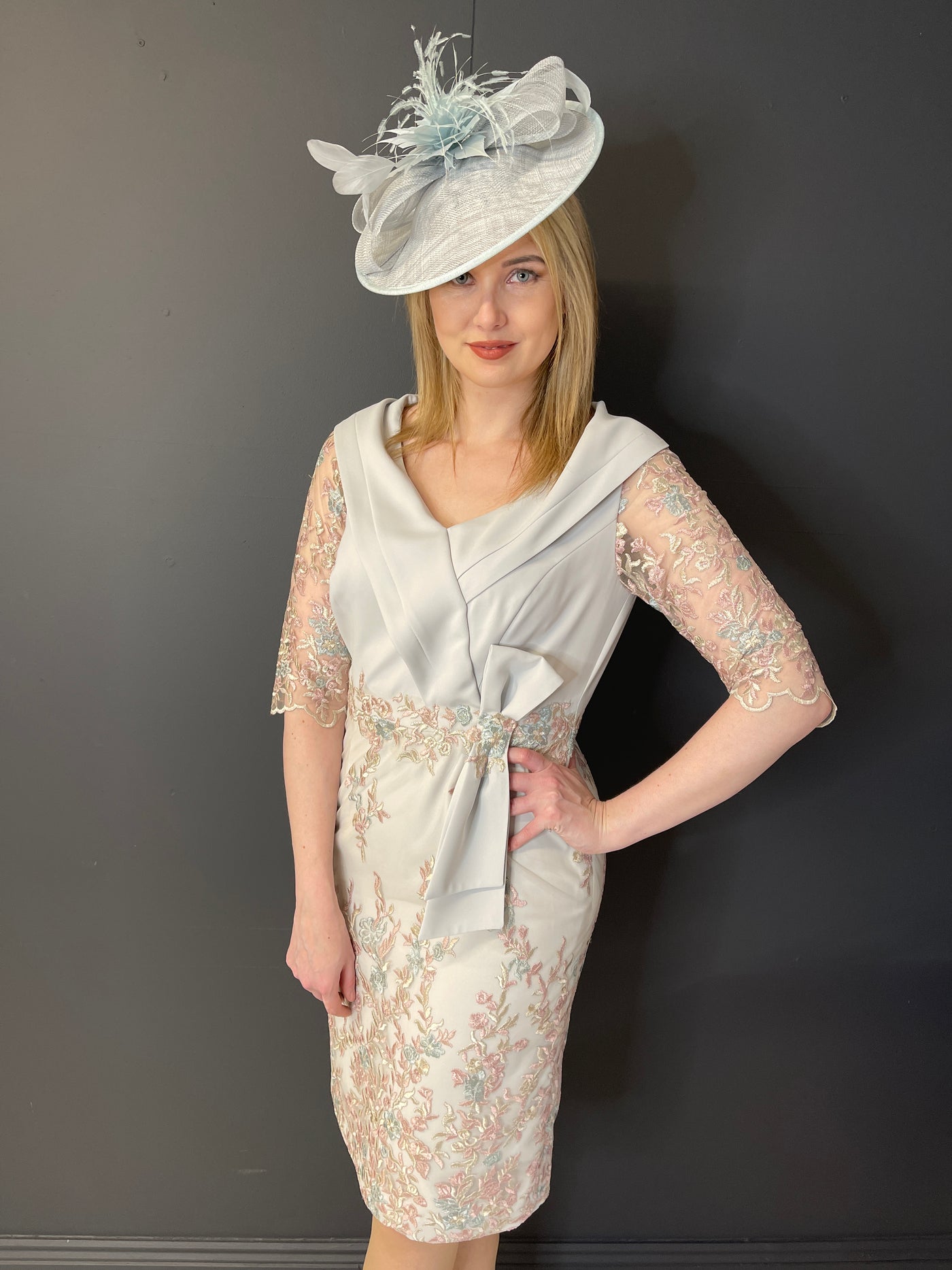 Grey Dress With Floral Lace Detail