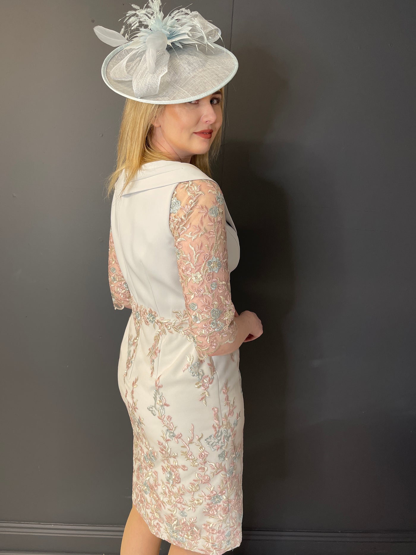 Grey Dress With Floral Lace Detail