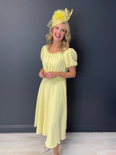 Yellow Dress With Puff Sleeves and Belt