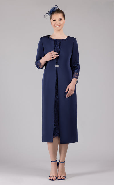 Navy Cap Sleeve Dress with Coat