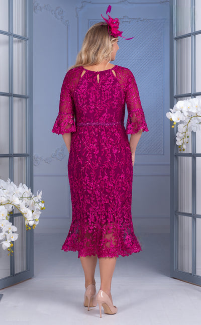 Grape Lace Detail Dress with Squin Belt
