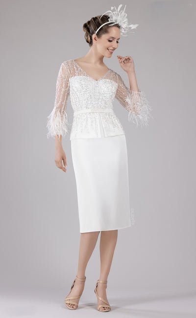 Ivory Dress with Feather and Diamante Detail