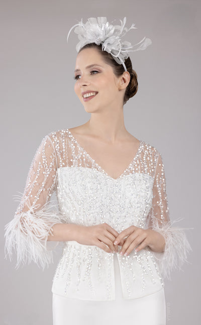 Ivory Dress with Feather and Diamante Detail