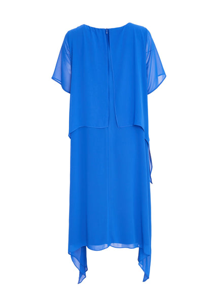 Royal Blue Chiffon Dress with Sheer Sleeve and Necklace
