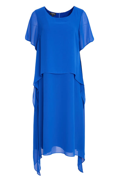 Royal Blue Chiffon Dress with Sheer Sleeve and Necklace
