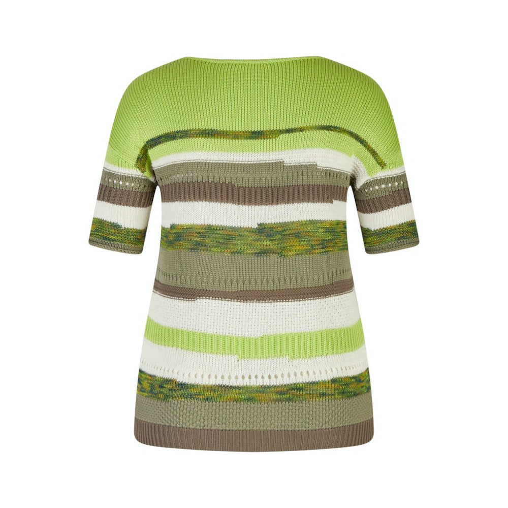 Lime Multicoloured Striped Knit Top with Short Sleeves