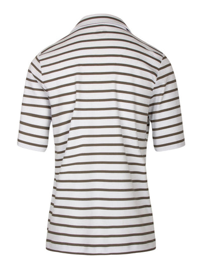 Khaki Striped T-Shirt with Collar & Graphic Design