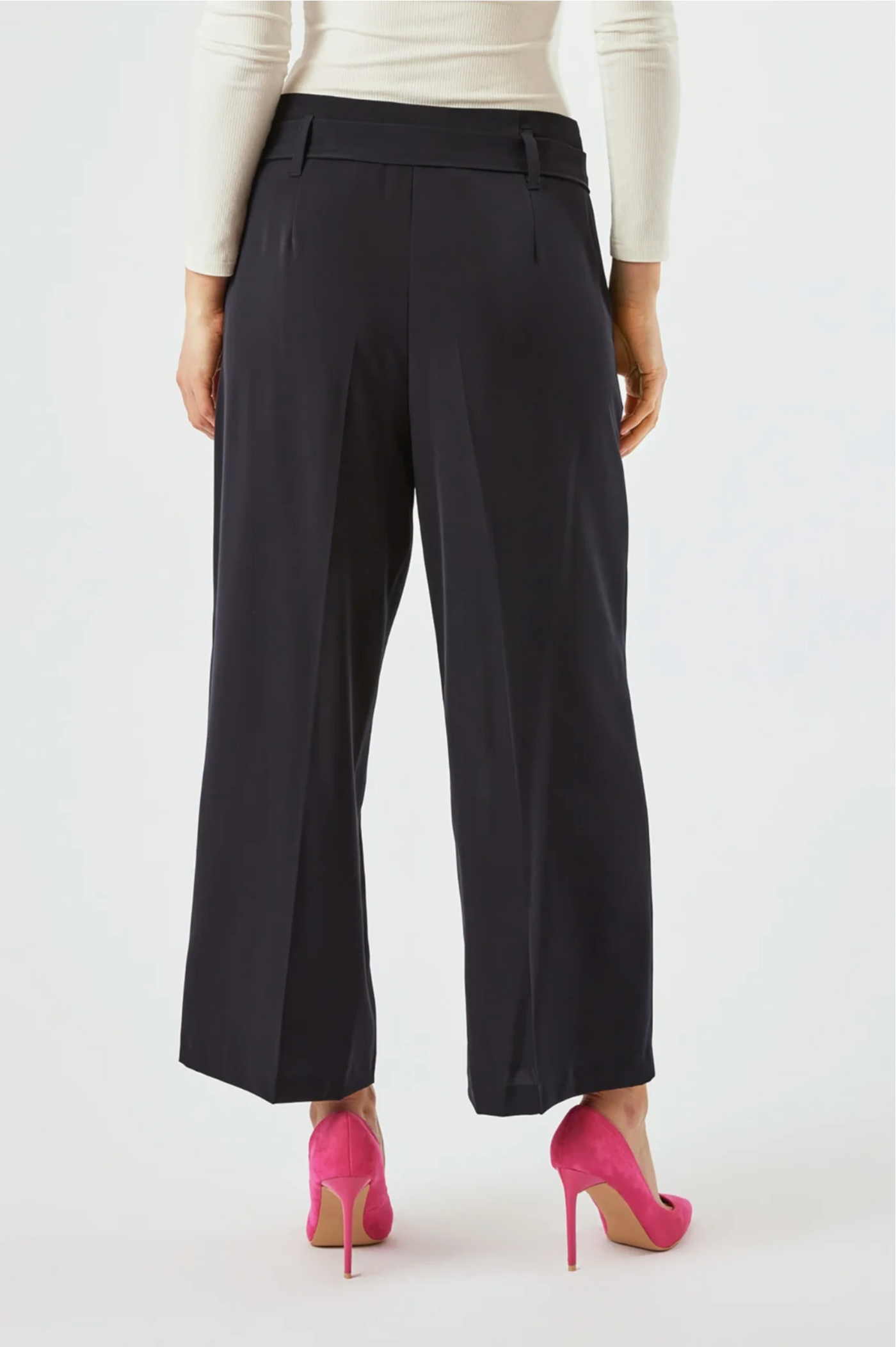 Robell "Emma"Navy Trousers with Wide Leg and Belt