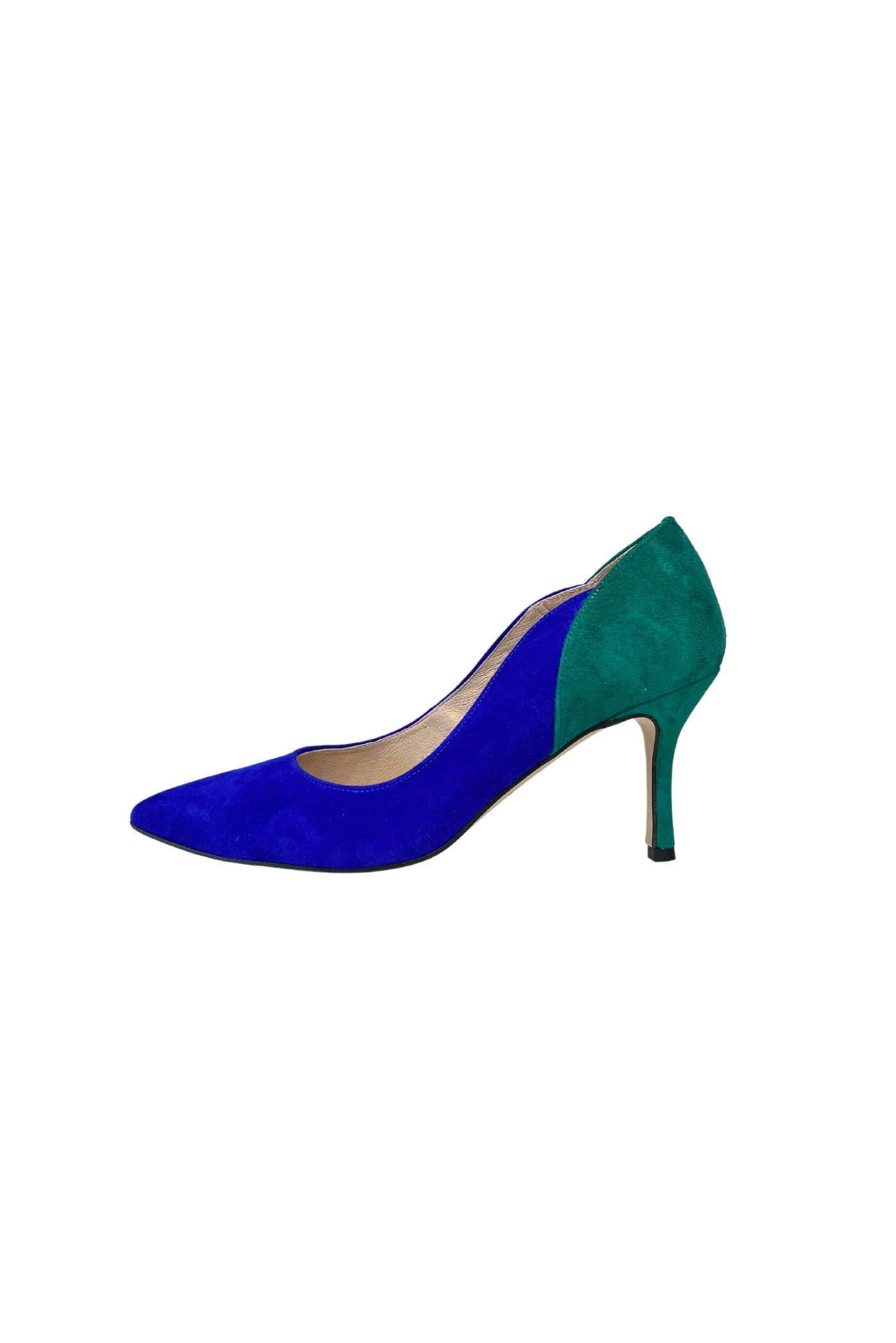 High Heel Cobalt Blue/Green Shoe With Pointed Toe