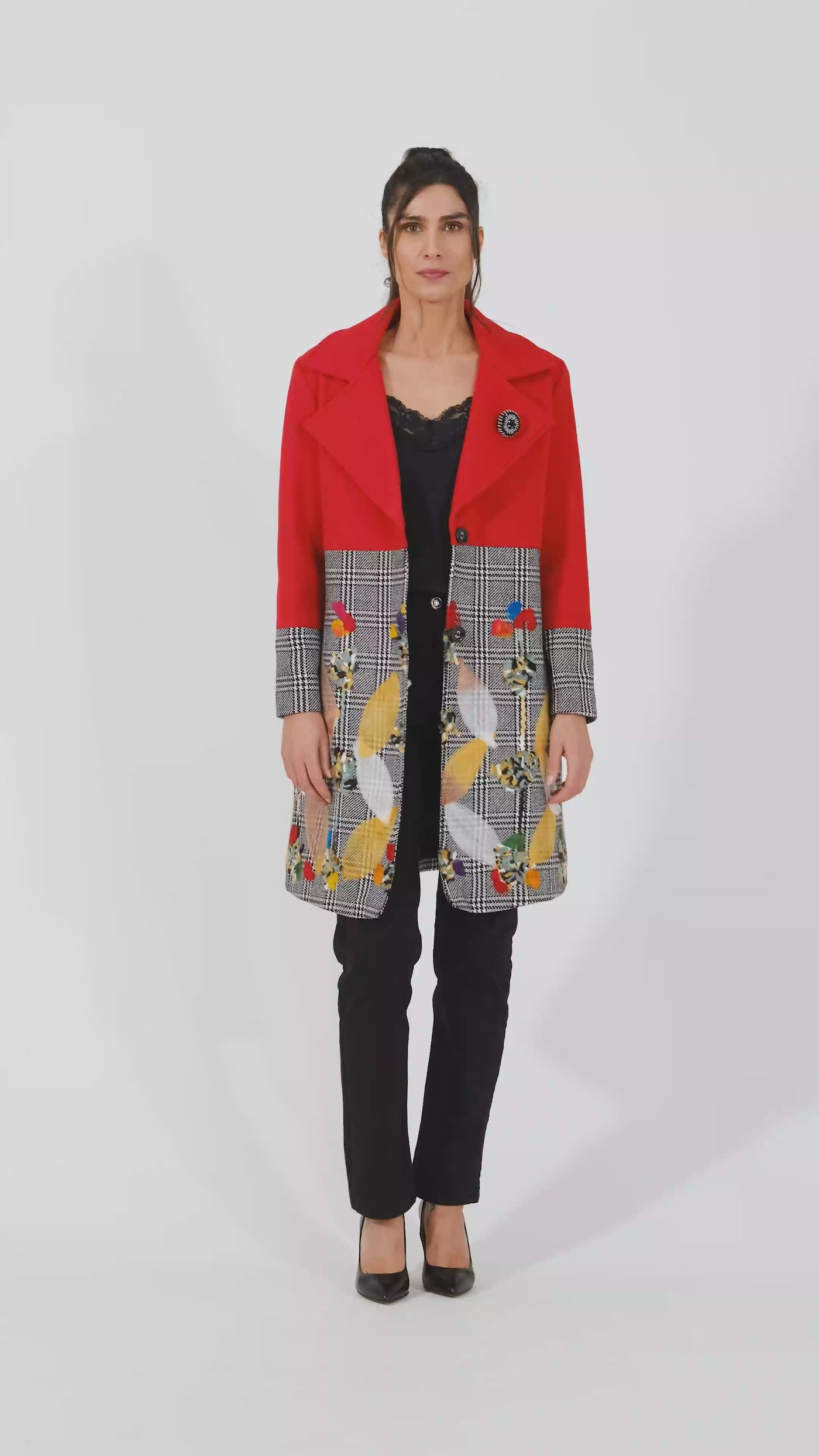 Aria Red Patterned Long Coat