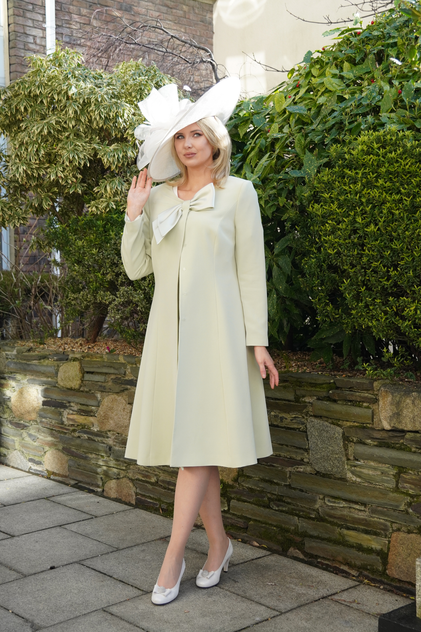 2 Piece Mint Green Dress & Coat with Pearl Detailing