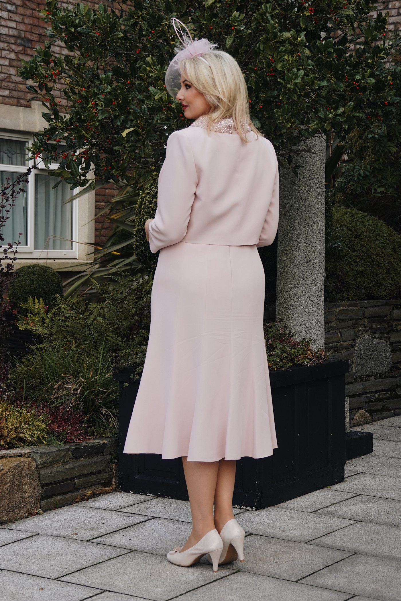 2 Piece Pink Bolero & Dress With Beaded Detail
