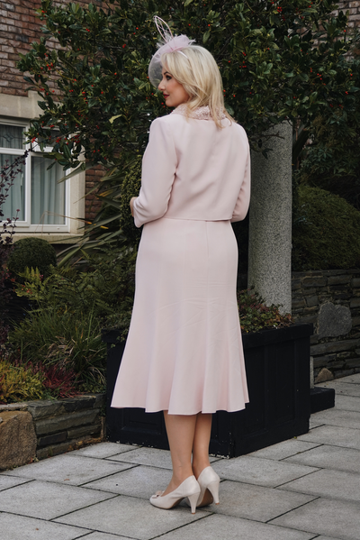 2 Piece Pink Bolero & Dress With Beaded Detail