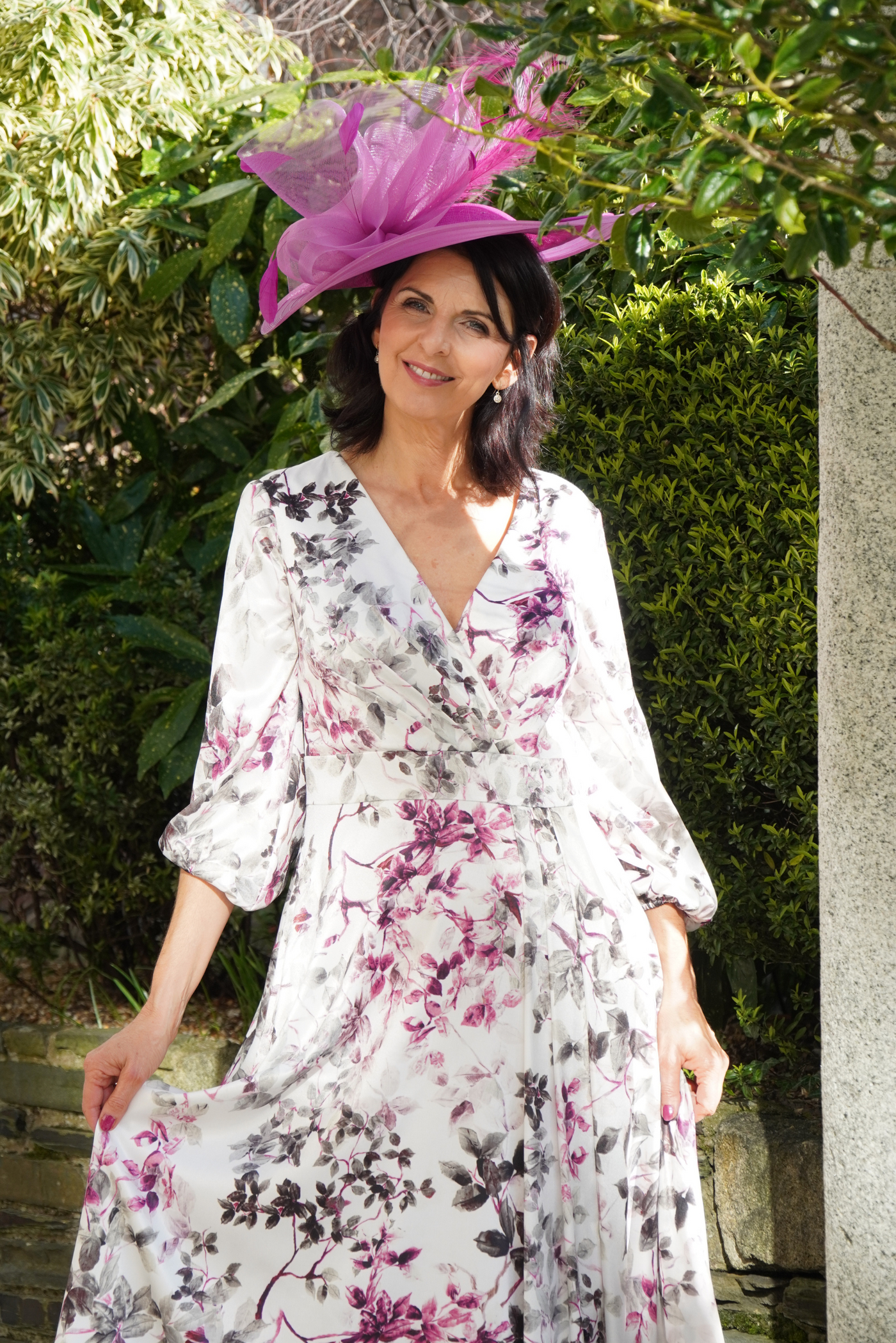 Ivory and Fuschia Dress with Floral Print