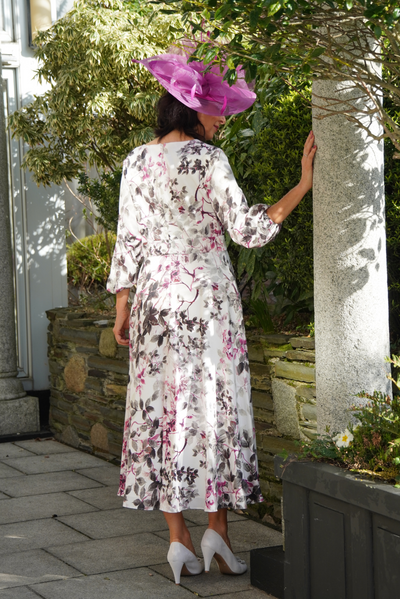 Ivory and Fuschia Dress with Floral Print
