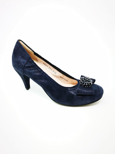 Navy High Heel With Bow On Toe