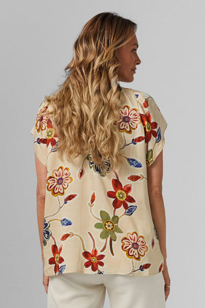 Caprinha Beige Floral Ruffled Top