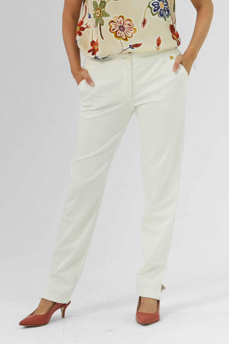 D2D Ivory Trousers Side-Stretch Waist