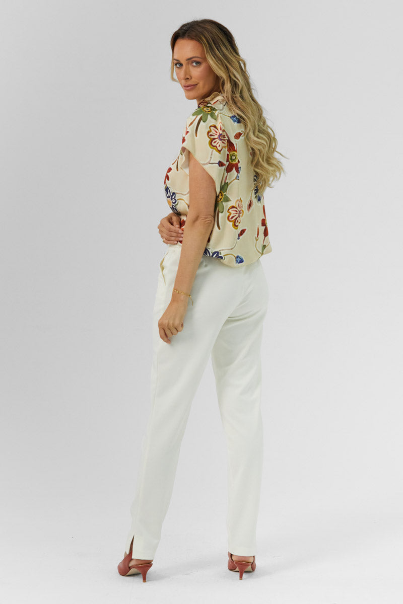 D2D Ivory Trousers Side-Stretch Waist