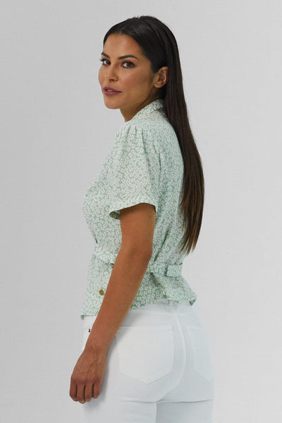 Daisie Green Floral Tie-Back Blouse