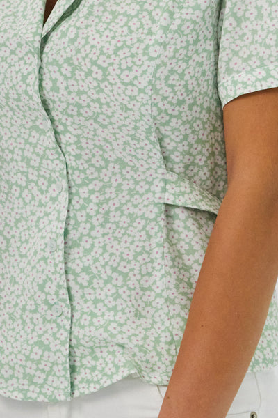 Daisie Green Floral Tie-Back Blouse