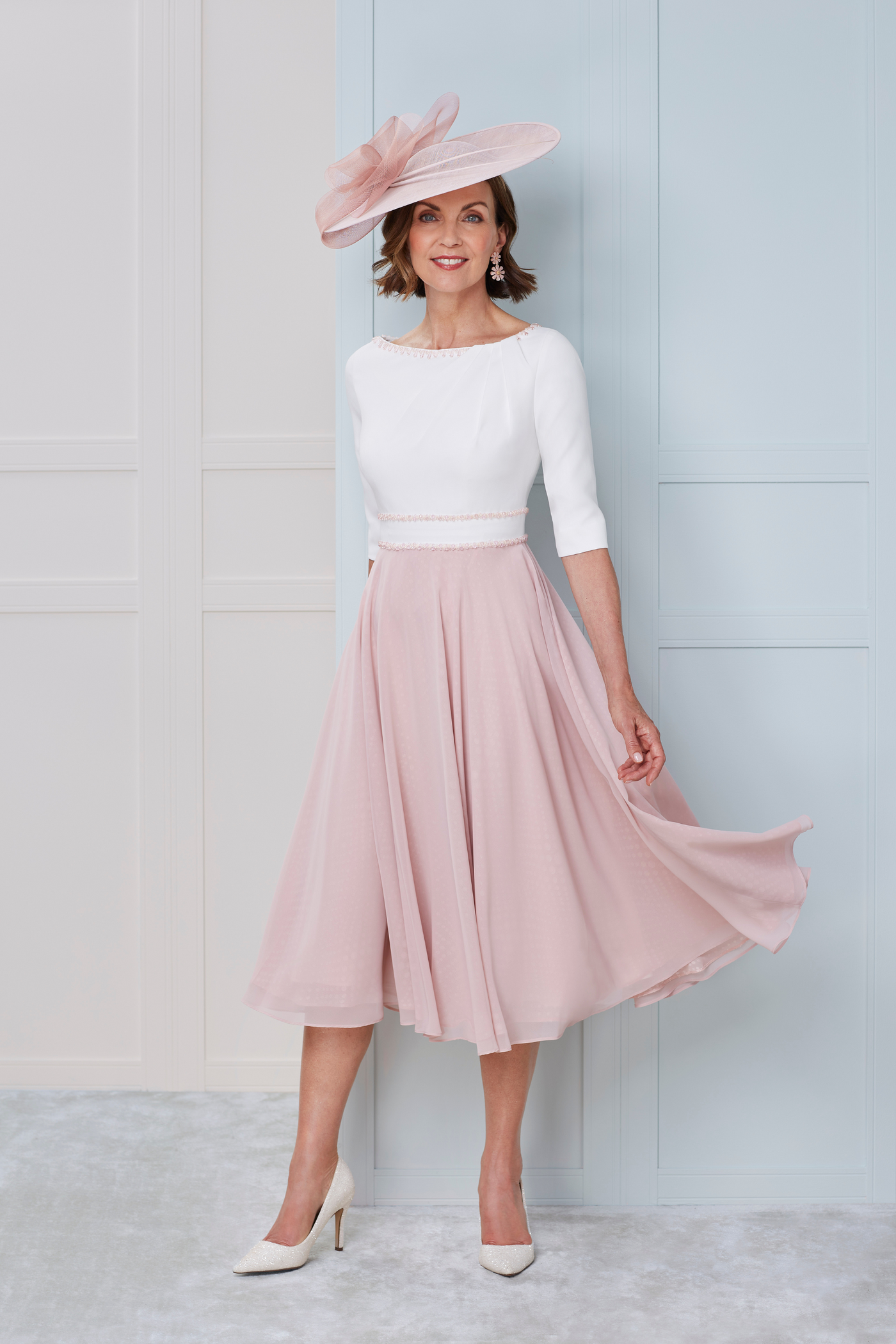 Ivory and Rose Dress with 3/4 Length Sleeves
