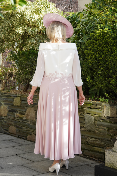 White/Pale Pink Dress With Lace & Beaded Detail