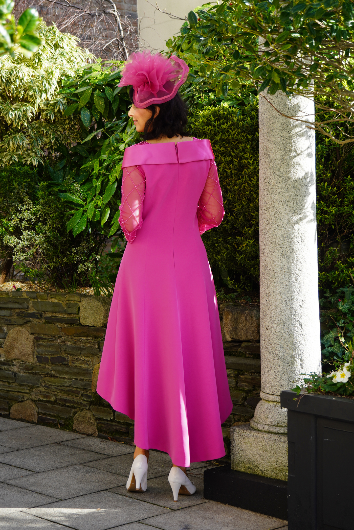 Fuchsia Dress With Beaded Shoulder Detail