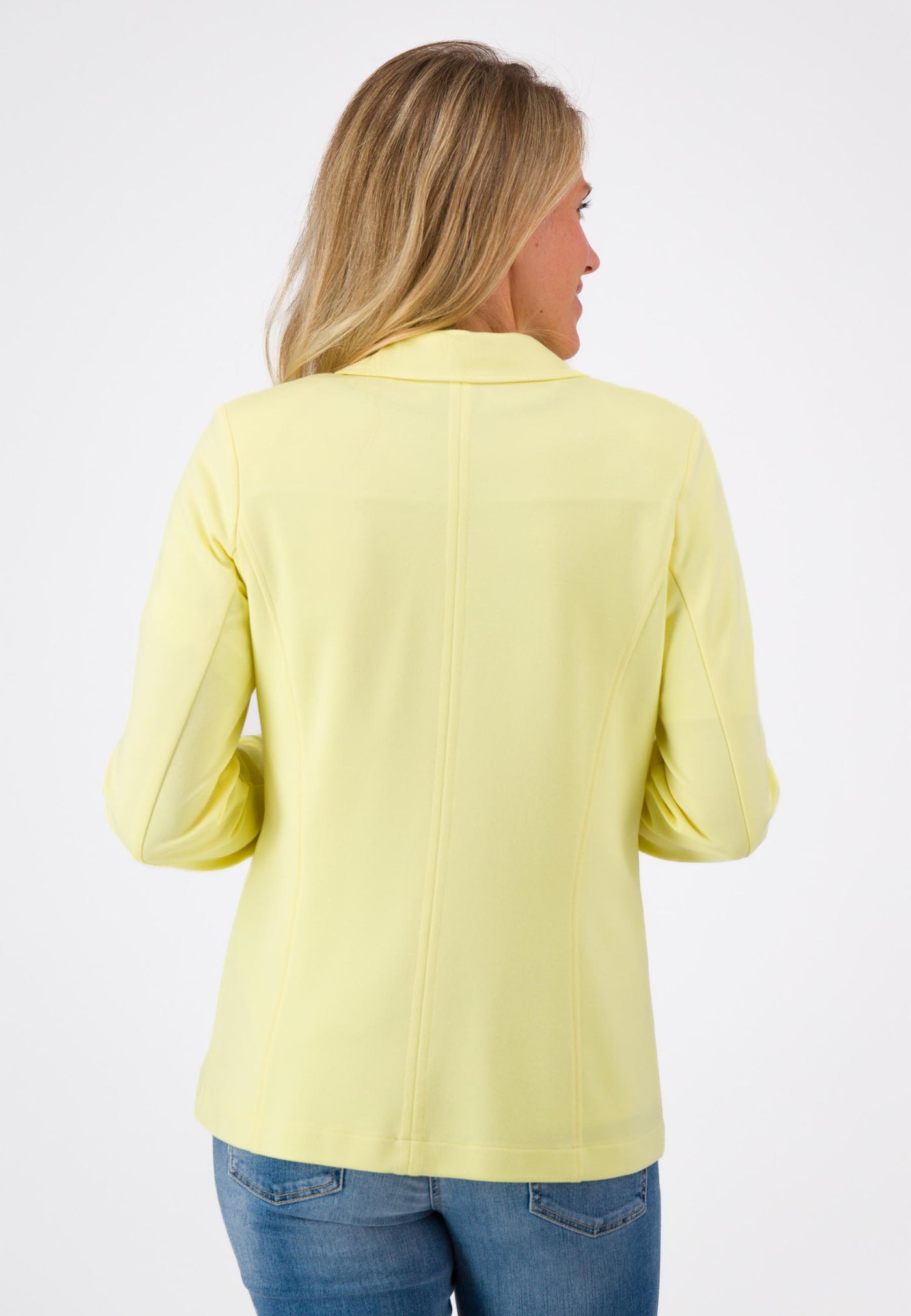 Lemon Blazer with White Buttons and Faux Pockets