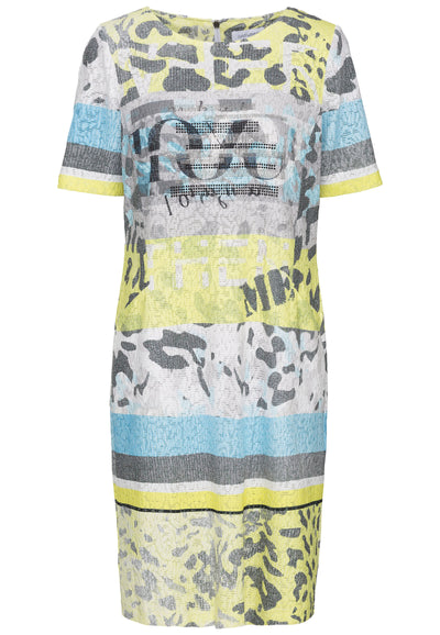Lemon/Grey/Blue Multiprint Dress with Pockets