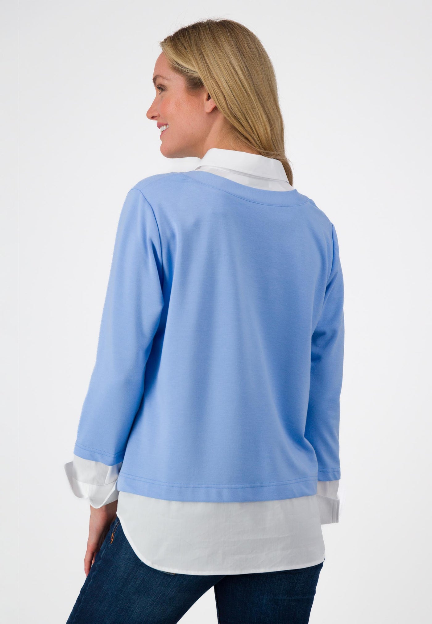 Blue Top with Shirt Effect and Diamante Detail