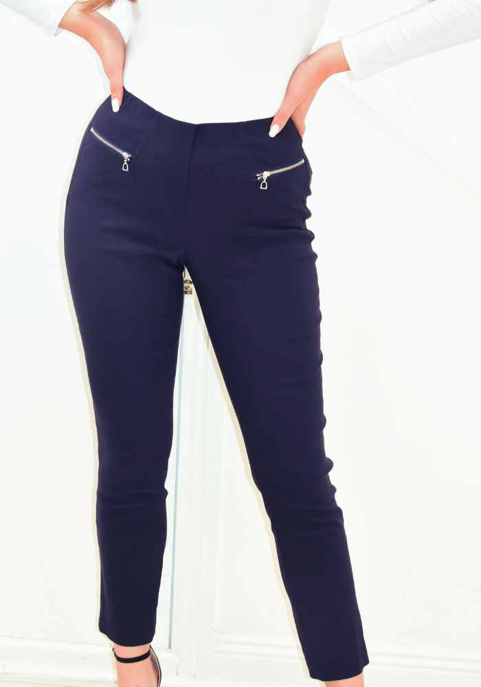 Navy Mimi Trousers With Zip Detail