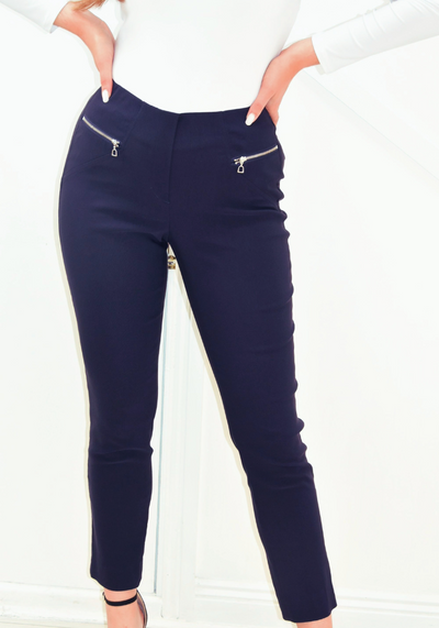 Navy Mimi Trousers With Zip Detail