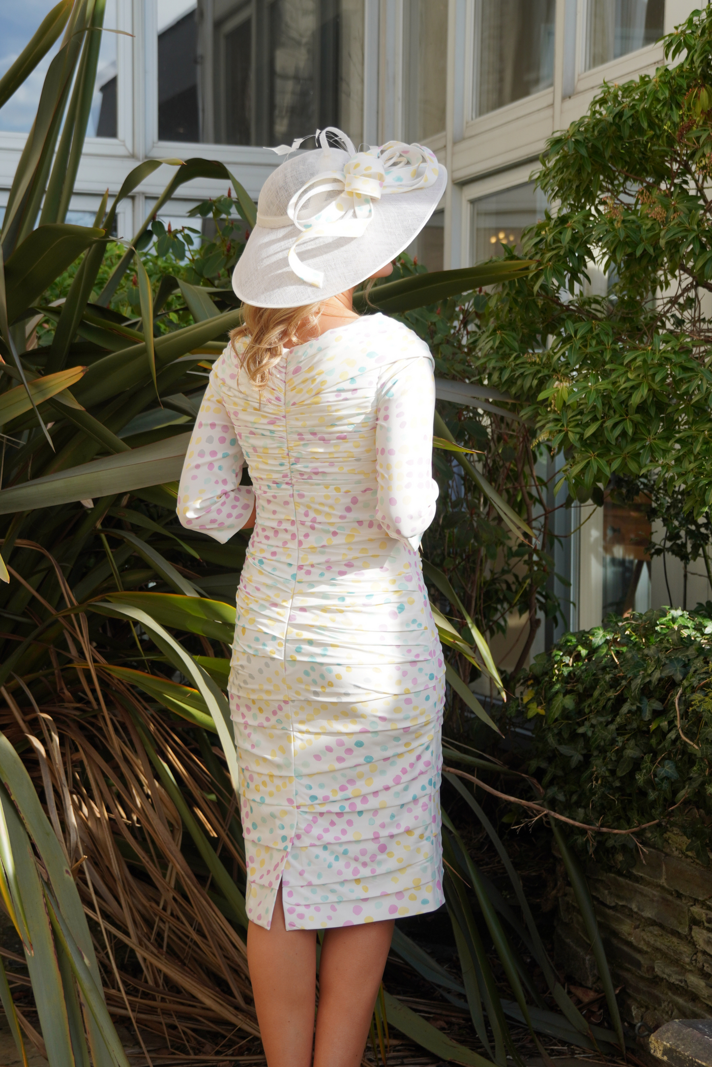 White Dress with Pastel Multicoloured Spot Design